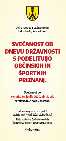 SVEČANOST OB DNEVU DRŽAVNOSTI S PODELITVIJO OBČINSKIH IN ŠPORTNIH PRIZNANJ